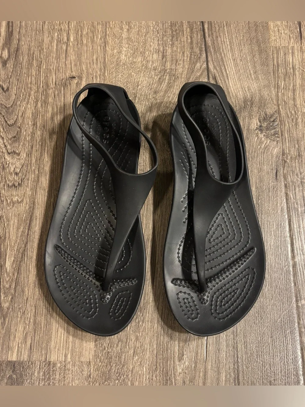 Crocs Serena Sexi Flip Flop Sandal Womens 6 US Black Thong Slingback Flat 205468
